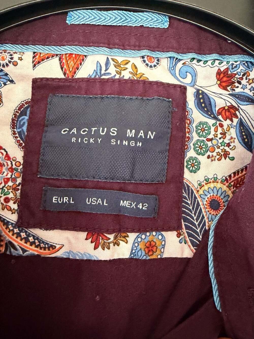 Cactus Man Ricky Singh Mens Shirt Large Maroon Burgundy Micro Dot Button - Picture 2 of 8